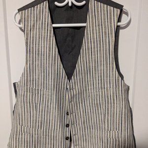 Suit Supply Silk/Linen Vest/Waistcoat size 54 L/XL NWOT white/blue stripes